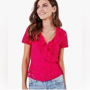 SUGAR + LIPS Fuchsia Floral Lace Blouse M NWT